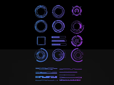 Intricate Geometric Sculpture Carvings Featuring Blue Purple Gradients Circular Square Patterns On Black Background 3d model