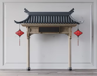 Chinese style eaves door head 3d model