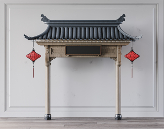 Chinese style eaves door head 3d model