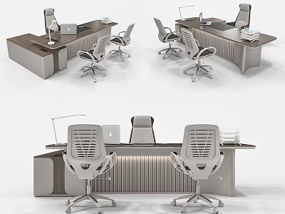 Modern Office Desk Setup With Ergonomic Chairs Laptop Desk Lamp And Documents 3d model