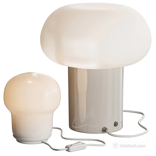 Modern Table Lamps Set With Dome Shaped Shade And White Smooth Base 3d model 