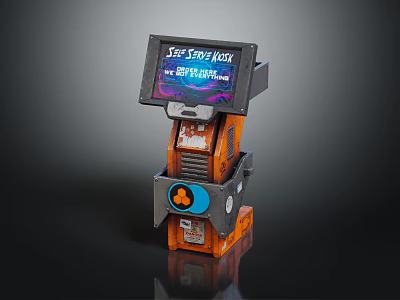 Vintage Cyberpunk Arcade Machine With Screen Displaying Traffic Kid And Orange Button 3d model