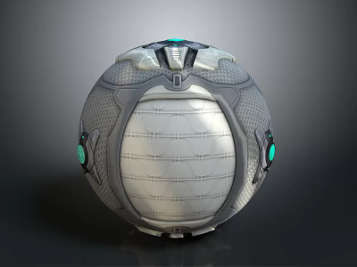 Futuristic Spherical Weapon with Metallic Surface Grid Structure and Green Glowing Mechanical Components 3d model