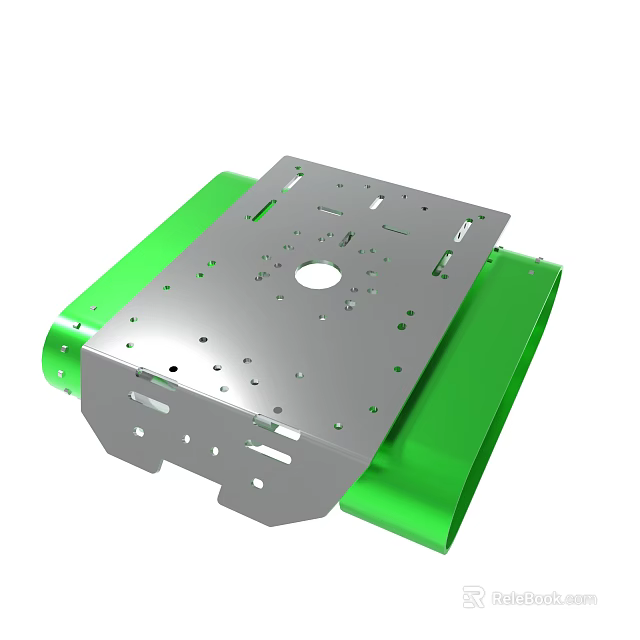 Silver Metal Component With Green Sides And Multiple Mounting Holes 3d model