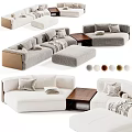 Modern Cozy Fabric Double Sofa Set With Ottoman And Stylish Throw Pillows For Living Room