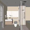 Modern Minimalist Bathroom Interior Design With Wall-Mounted Vanity Mirror Toilet And Glass Shower