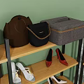 Multi tiered Metal Frame Shoe Rack With Various Shoes And Colorful Storage Boxes