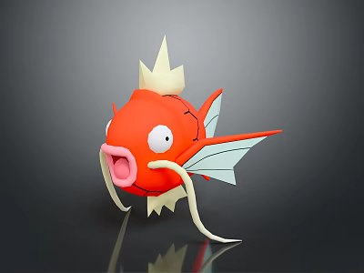 Vibrant Red Aquatic Fish With Yellow Spiky Fins Long Whiskers White Eyes And Open Mouth 3d model