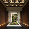 Traditional Interior Landscape With Rockery Pine And Scroll Painting Design 3d model