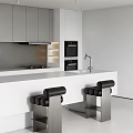 Black Padded Bar Stools with Stainless Steel Legs in Modern Kitchen White Countertop