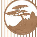 Chinese Style Partition With Circular Pine Tree Mountain Pattern And Bottom Geometric Design 3d model