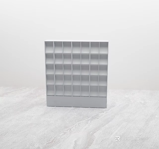 White Wardrobe With Multiple Small Compartments On Light Colored Floor And White Background Wall 3d model