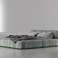 Modern Mint Green Velvet Double Bed with Curved Headboard Pillows and Throw Blanket 3d model