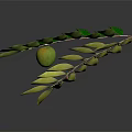 Vibrant Green Plant Branch With Lush Foliage And Small Red Fruit