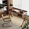 Modern Study Room Interior With Wooden Bookshelf Writing Desk Table Lamp And Venetian Blinds