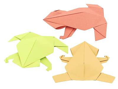 Colorful Origami Animal Decorative Ornament Set With Green Pink Yellow Designs 3d model