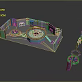 Futuristic Technical Lab 3D Model With Circular Platforms Control Console And Mechanical Parts 3d model