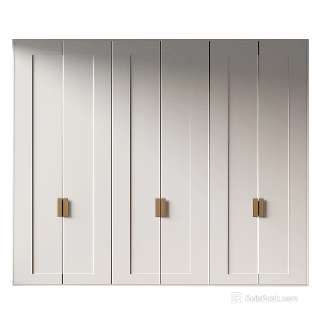 Modern White Wardrobe Design With Six Panel Doors And Brass Handles 3d model 