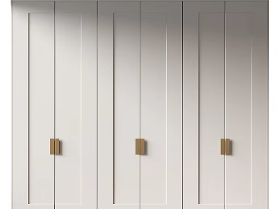 Modern White Wardrobe Design With Six Panel Doors And Brass Handles 3d model