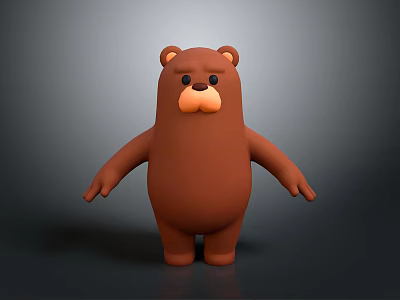 Cute Brown Cartoon Bear 3D Model Character With Round Ears Black Eyes And Orange Snout 3d model
