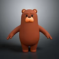 Cute Brown Cartoon Bear 3D Model Character With Round Ears Black Eyes And Orange Snout