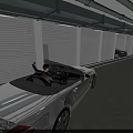 Indoor Parking Lot With Convertible Car People Inside And Bright Ceiling Lighting