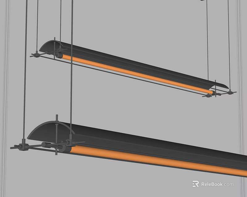 Modern Long Rectangular Pendant Lights With Black Frame And Warm Orange Light 3d model