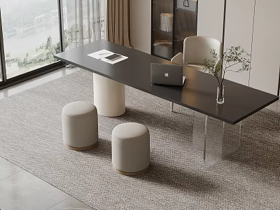Modern Desk Interior In Open Space With Laptop Chair And Area Rug 3d model