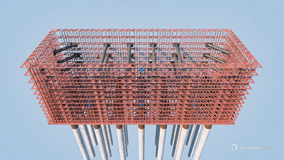Industrial Equipment Red Metal Frame Structure With White Column Supports 3d model 