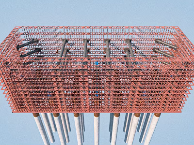 Industrial Equipment Red Metal Frame Structure With White Column Supports 3d model