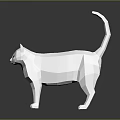 Low Poly White Cat Standing On Reflective Surface With Yellow Eyes Pink Ears Curled Tail