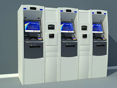 Public Facility Modern ATM Machines With White Design And Screen 3d model