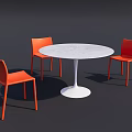 Modern Round White Marble Top Dining Table With Three Orange Chairs 3d model