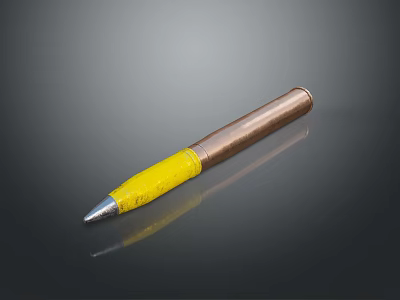 Yellow And Copper Writing Pen With Silver Tip And Metal Body For Daily Use 3d model