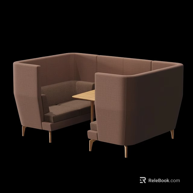Modern Brown Modular Public Chair With Small Table For Public Spaces 3d model