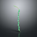 Long Vertical Green Pod Like Structure With Cylindrical Segments Stem On Gray Background And Shiny Reflection