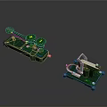 Green Mechanical Equipment With Control Knobs And Metal Components On Base Plates