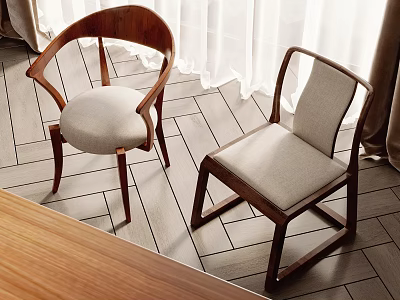 Modern Leisure Chairs With Wooden Frame Light Cushions On Herringbone Wooden Floor 3d model
