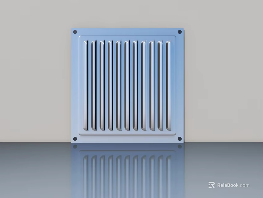 Modern Stainless Steel Swing Door With Vertical Slats And Reflective Surface Design 3d model 