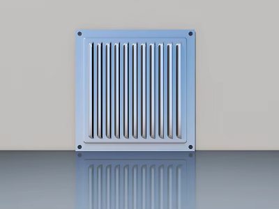 Modern Stainless Steel Swing Door With Vertical Slats And Reflective Surface Design 3d model