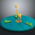 Decorative Giraffe Figurine With Crocodile Models On Blue Base Home Decor