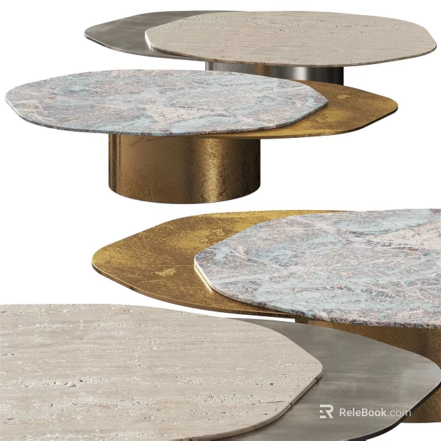 Modern Coffee Tables Featuring Marble Tops And Metallic Bases In Layered Design 3d model 
