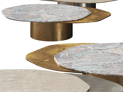 Modern Coffee Tables Featuring Marble Tops And Metallic Bases In Layered Design 3d model