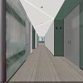 Modern Elevator Hall Interior With Green Paneling Glass Partitions Lighting And Carpeted Floor