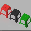 Three Red Black and Green Plastic Stools with Simple Design for Home Use 3d model