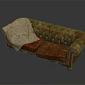 Vintage Leather Tufted Sofa With Plaid Blanket On Armrest Classic Design 3d model