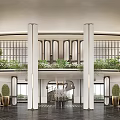 Luxurious Hotel Lobby Interior With Green Plants Marble Floor And Glass Doors