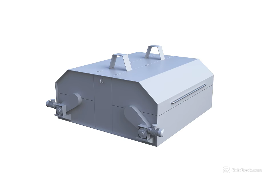 Grey Box Shaped Industrial Equipment With Top Handles And Side Knobs 3d model