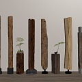 Quiet Column Column Old Wooden Column Boards Flower Pot Column 3d model