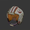 White and Red Striped X Wing Pilot Helmet with Orange Liner and Rebel Emblem